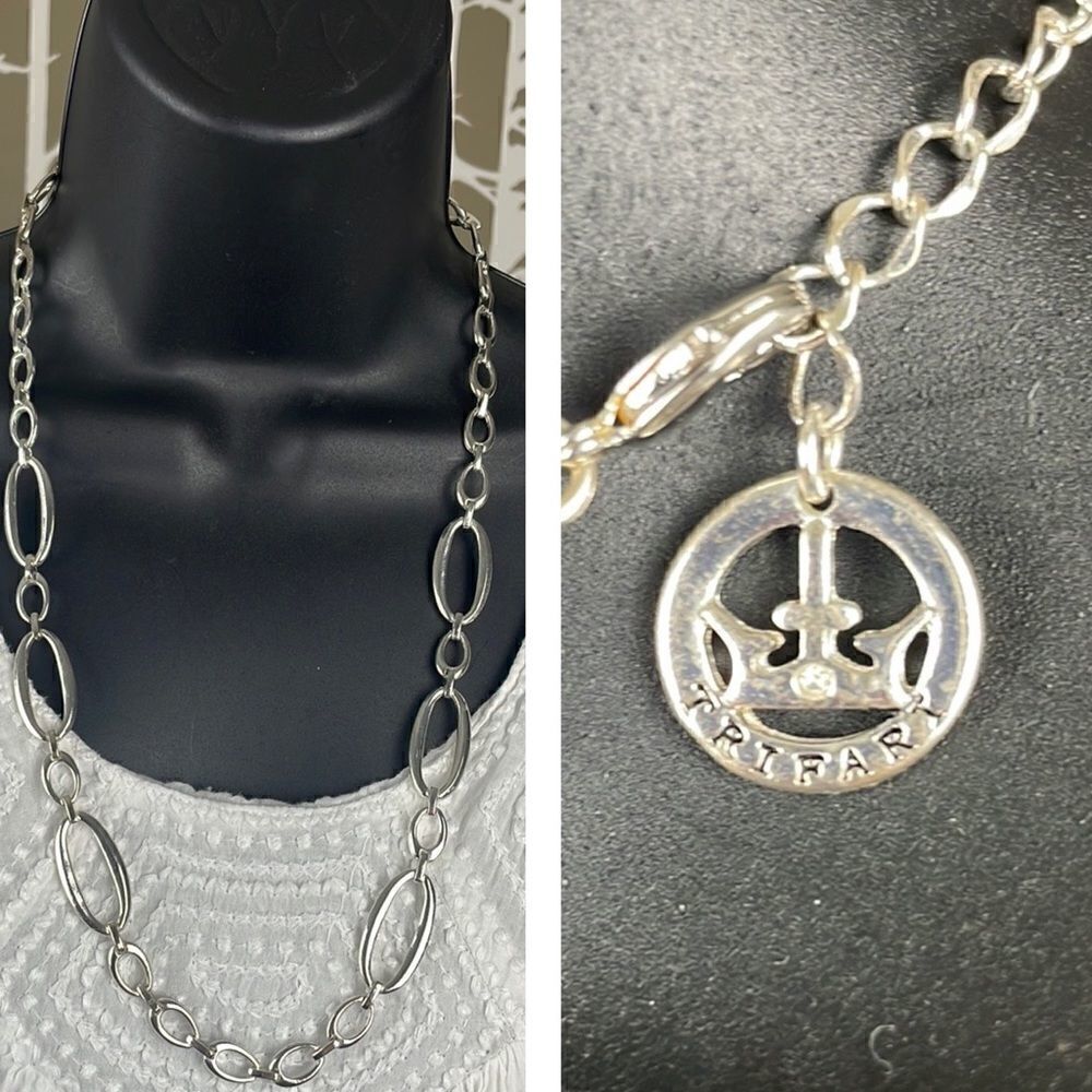 Trifari Crown Silver Oval Mixed Size Chain Link Necklace